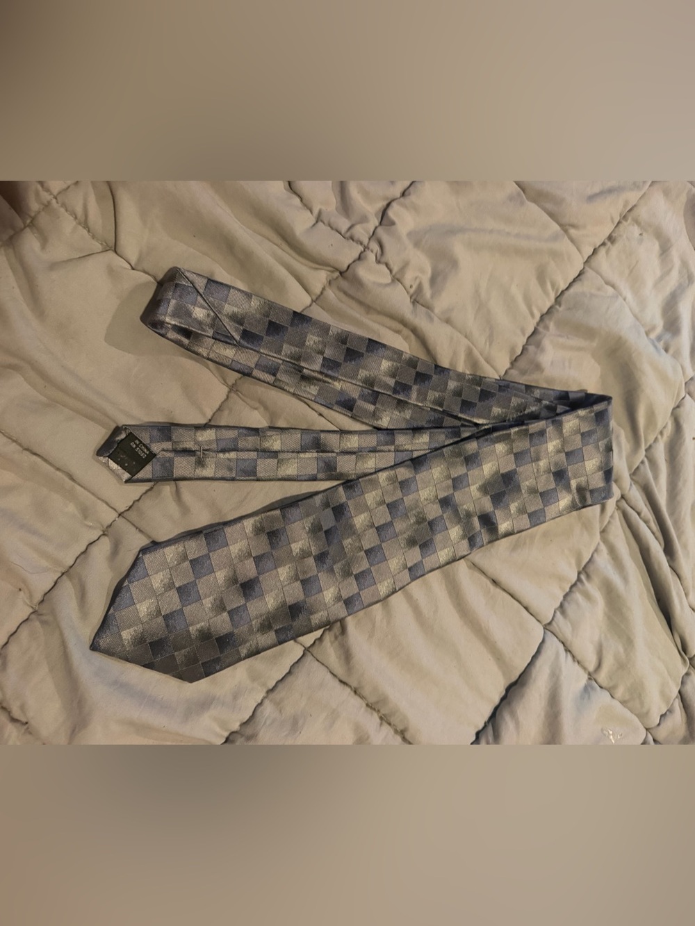 George Men's Checkered Tie in Silver and Blue